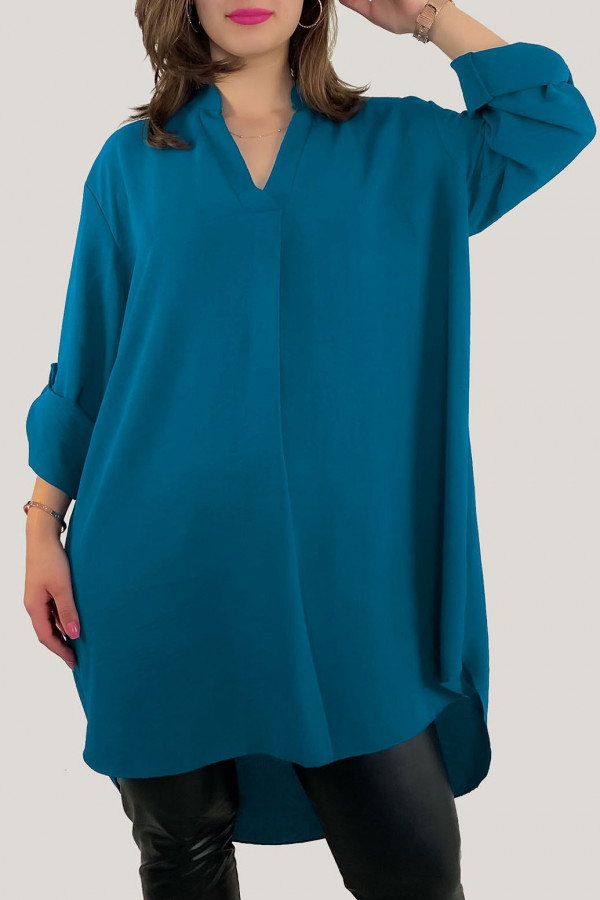 Koszula tunika plus size w kolorze morskim sukienka z dłuższym tyłem Taylor