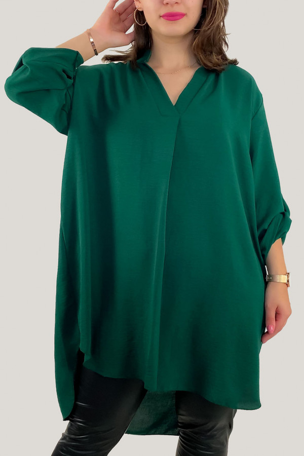 Koszula tunika plus size w kolorze butelkowej zieleni sukienka z dłuższym tyłem Taylor