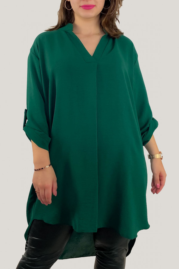 Koszula tunika plus size w kolorze butelkowej zieleni sukienka z dłuższym tyłem Taylor 2
