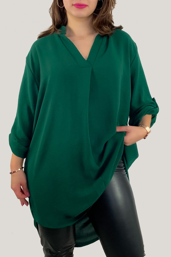 Koszula tunika plus size w kolorze butelkowej zieleni sukienka z dłuższym tyłem Taylor 1