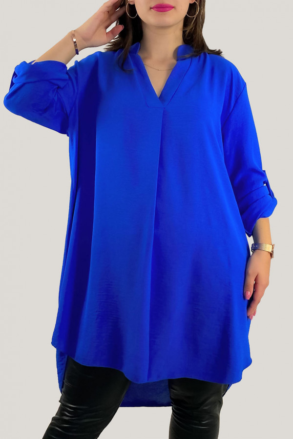 Koszula tunika plus size w kolorze chabrowym sukienka z dłuższym tyłem Taylor