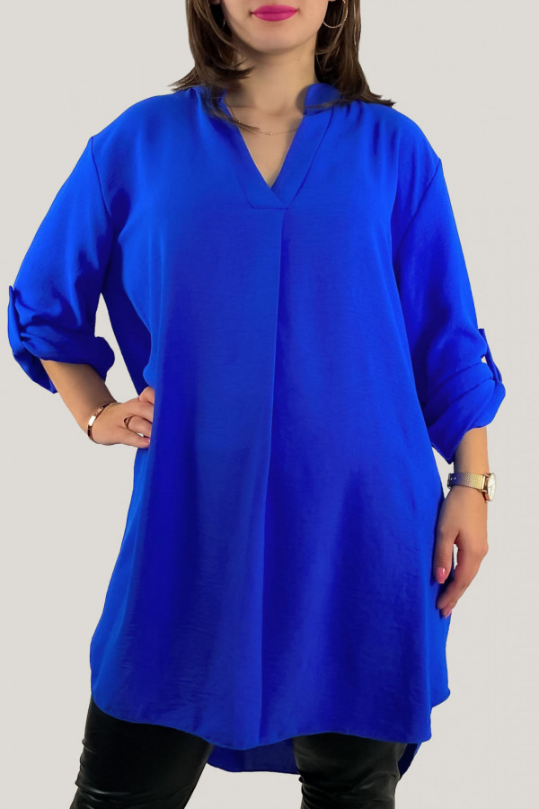 Koszula tunika plus size w kolorze chabrowym sukienka z dłuższym tyłem Taylor 1