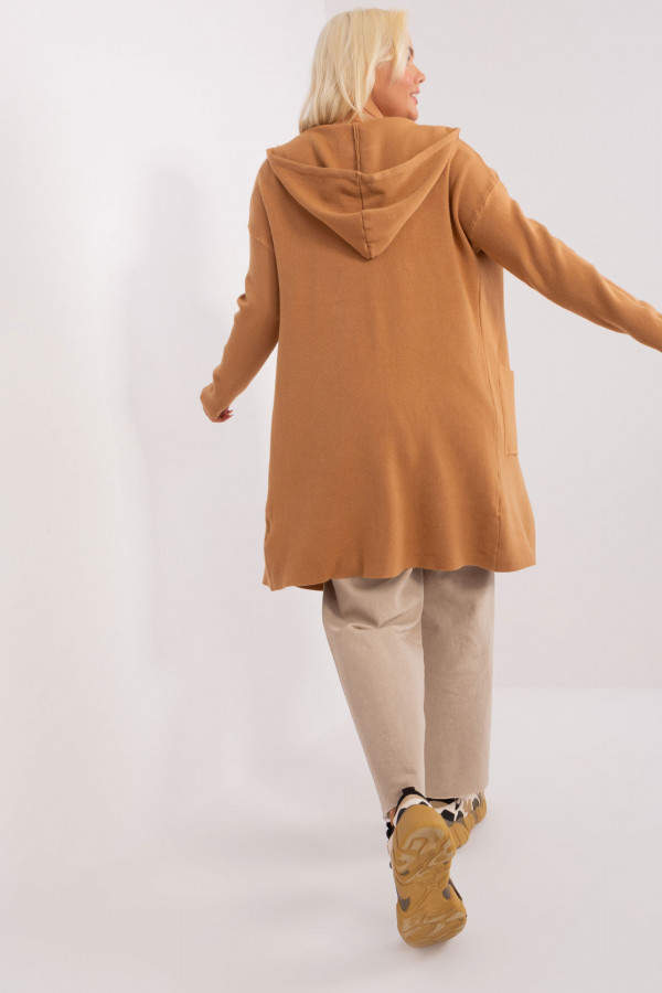 Sweter damski kardigan w kolorze carmelowym ULUNA zip kaptur 4
