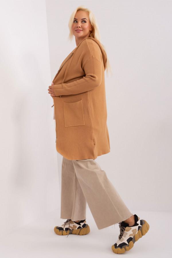 Sweter damski kardigan w kolorze carmelowym ULUNA zip kaptur 3