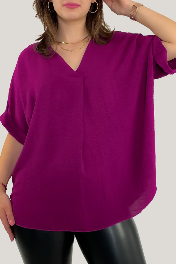 Elegancka bluzka oversize koszula w kolorze magenta stójka Asha