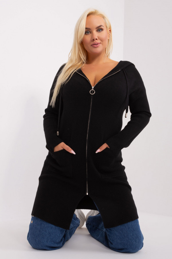 Sweter damski kardigan w kolorze czarnym ULUNA zip kaptur 1