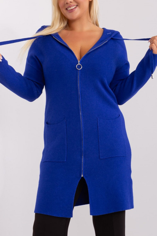 Sweter damski kardigan w kolorze kobaltowym ULUNA zip kaptur