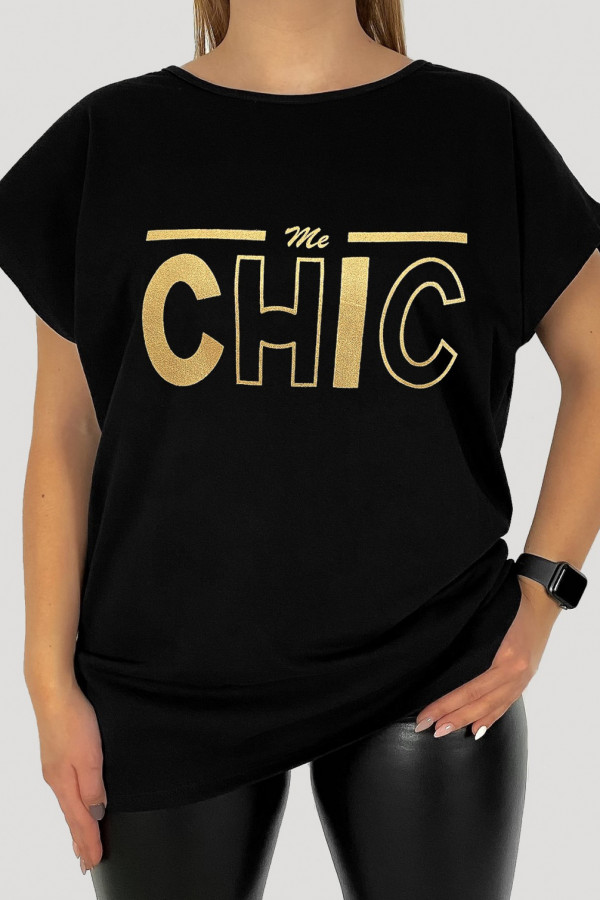 T-shirt damski plus size w kolorze czarnym napis print Chic