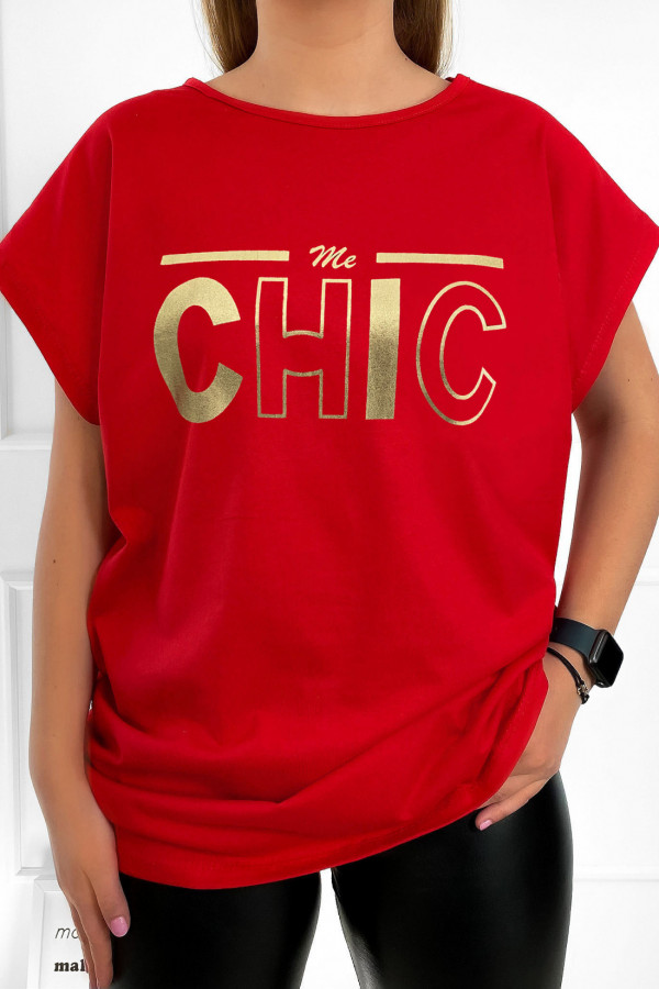T-shirt damski plus size w kolorze czerwonym napis print Chic