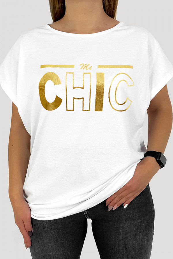 T-shirt damski plus size w kolorze białym napis print Chic