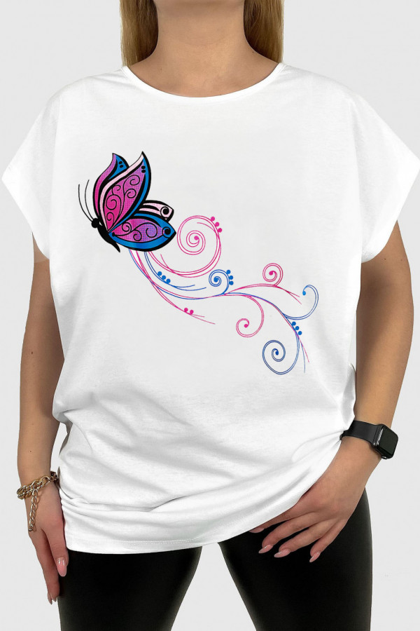 T-shirt damski plus size w kolorze białym print motyl butterfly