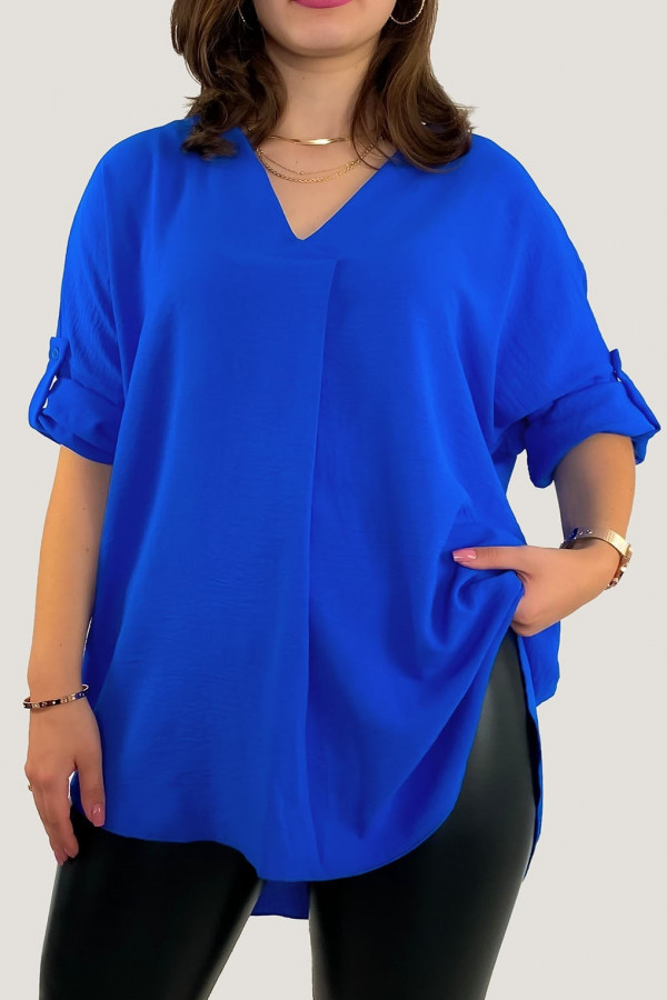 Elegancka bluzka oversize koszula w kolorze kobaltowym podpinany rękaw Klee