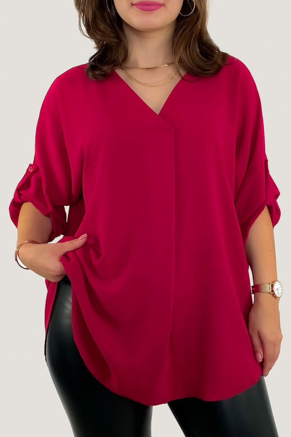 Elegancka bluzka oversize koszula w kolorze bordowym podpinany rękaw Klee