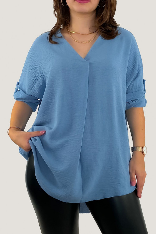 Elegancka bluzka oversize koszula w kolorze denim podpinany rękaw Klee