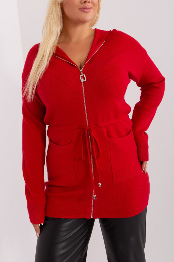 Sweter damski kardigan w kolorze czerwonym zip kaptur Brigitte