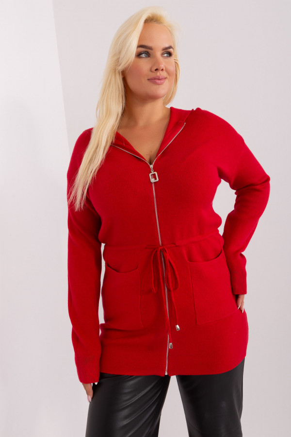 Sweter damski kardigan w kolorze czerwonym zip kaptur Brigitte 2