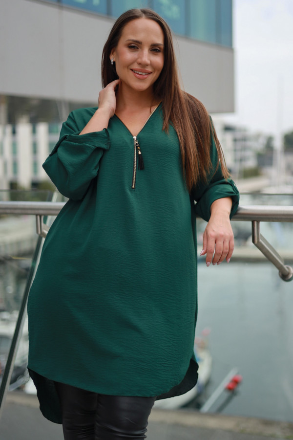 Koszula tunika butelkowa zieleń sukienka dłuższy tył dekolt zamek ZIP PERFECT 2