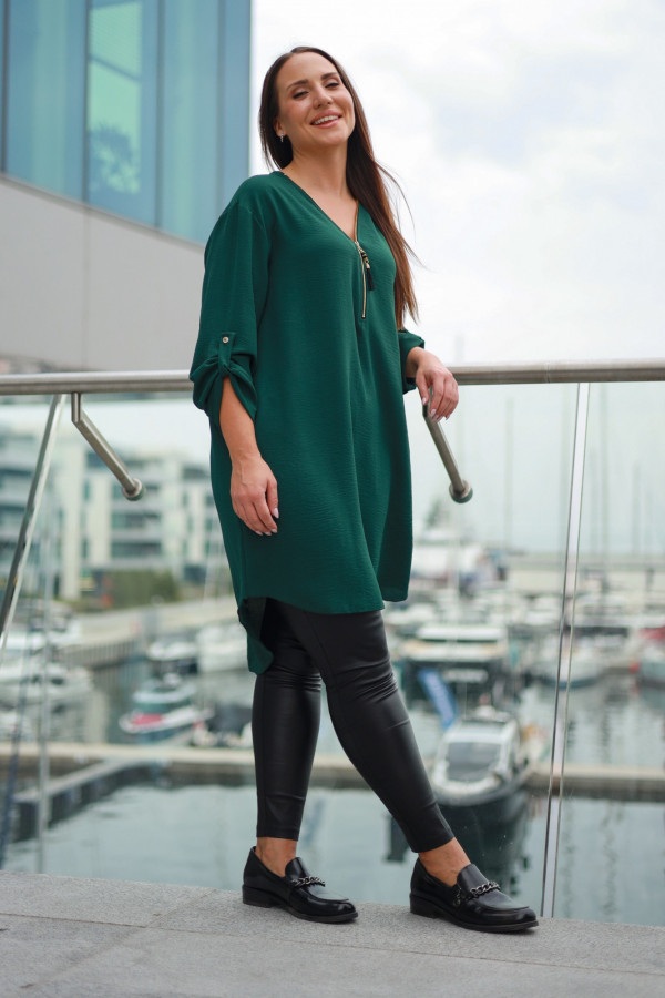Koszula tunika butelkowa zieleń sukienka dłuższy tył dekolt zamek ZIP PERFECT 3