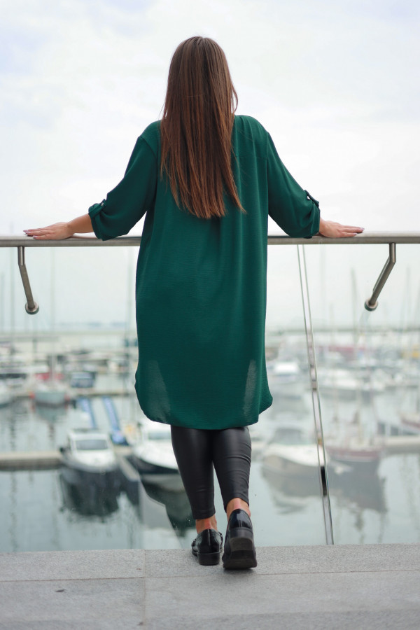 Koszula tunika butelkowa zieleń sukienka dłuższy tył dekolt zamek ZIP PERFECT 4
