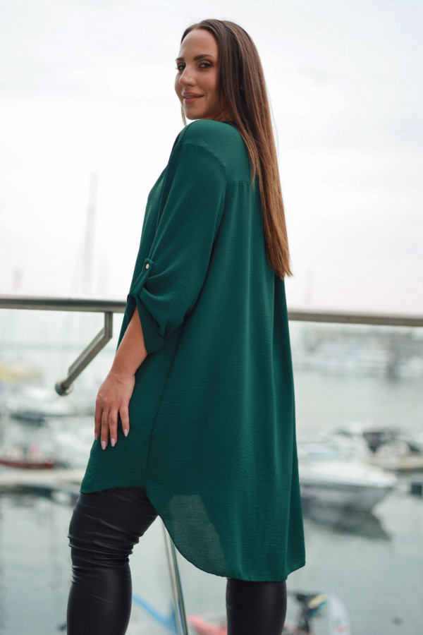 Koszula tunika butelkowa zieleń sukienka dłuższy tył dekolt zamek ZIP PERFECT 6