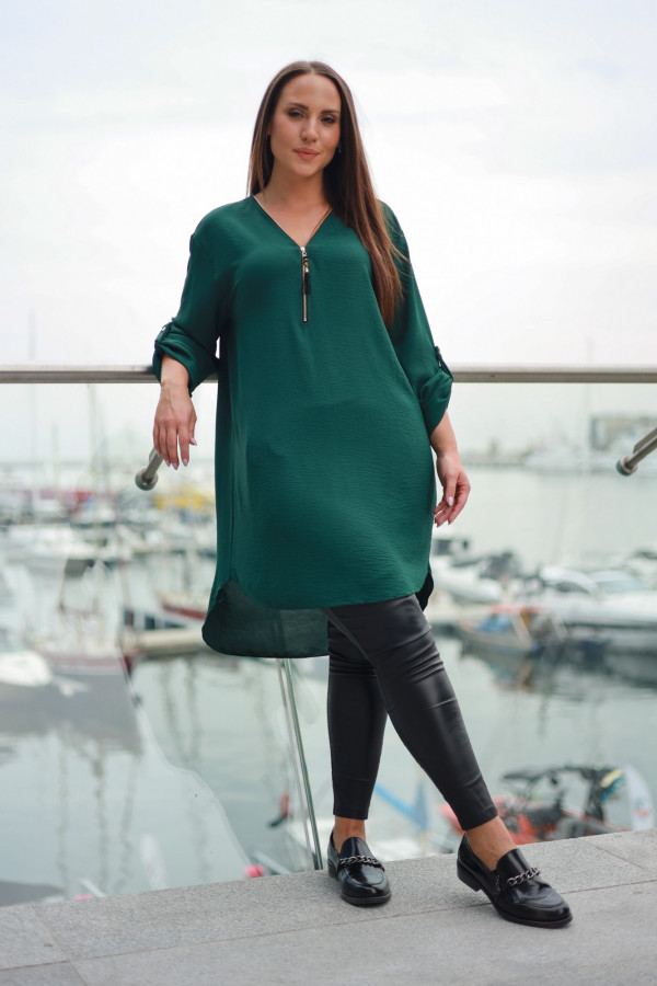 Koszula tunika butelkowa zieleń sukienka dłuższy tył dekolt zamek ZIP PERFECT 5
