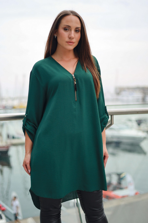 Koszula tunika butelkowa zieleń sukienka dłuższy tył dekolt zamek ZIP PERFECT 7