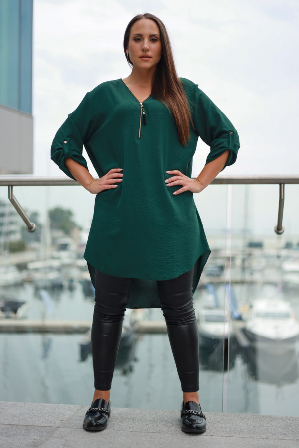 Koszula tunika butelkowa zieleń sukienka dłuższy tył dekolt zamek ZIP PERFECT 10