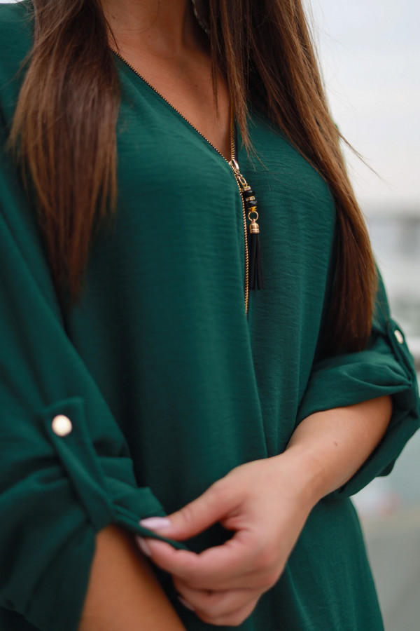 Koszula tunika butelkowa zieleń sukienka dłuższy tył dekolt zamek ZIP PERFECT 12