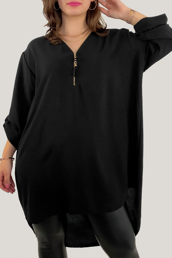 Koszula tunika W DRUGIM GATUNKU w kolorze czarnym sukienka dłuższy tył dekolt zamek ZIP PERFECT