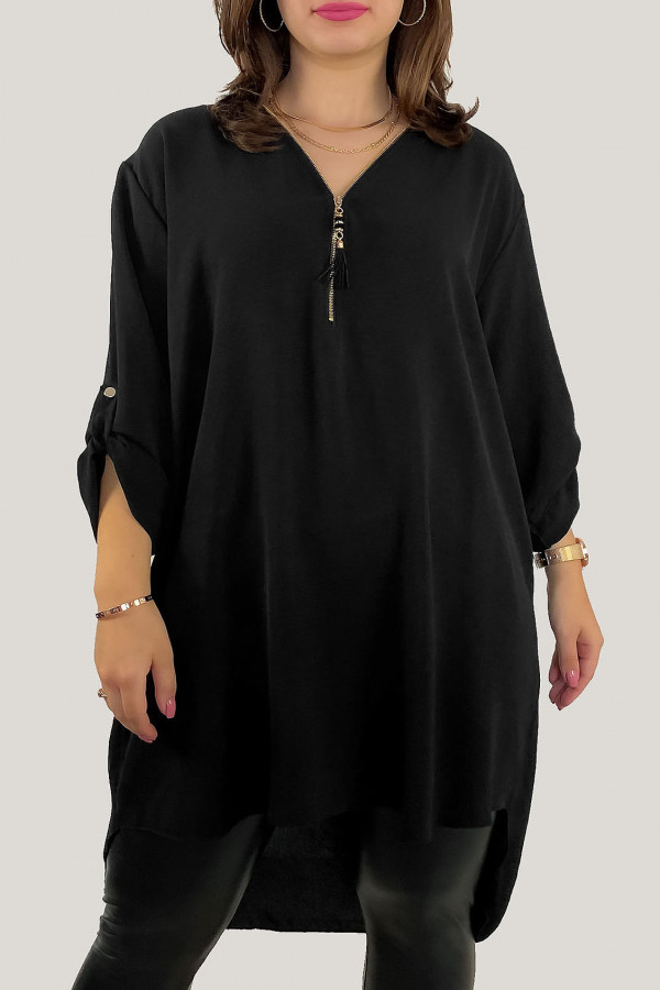 Koszula tunika w kolorze czarnym sukienka dłuższy tył dekolt zamek ZIP PERFECT 2