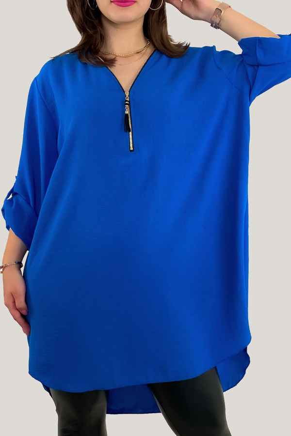 Koszula tunika w kolorze kobaltowym sukienka dłuższy tył dekolt zamek ZIP PERFECT