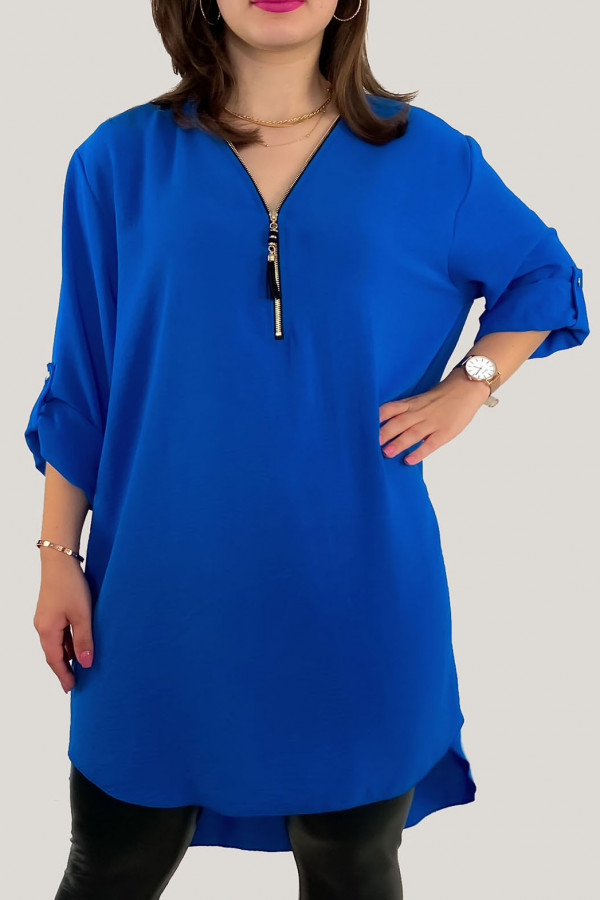 Koszula tunika w kolorze kobaltowym sukienka dłuższy tył dekolt zamek ZIP PERFECT 2