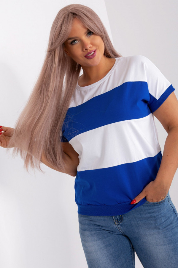 Bluzka damska T-shirt pasy w kolorze biało kobaltowym Megi 6