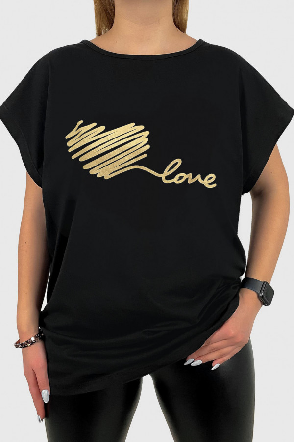 T-shirt damski plus size w kolorze czarnym print serduszko heart love