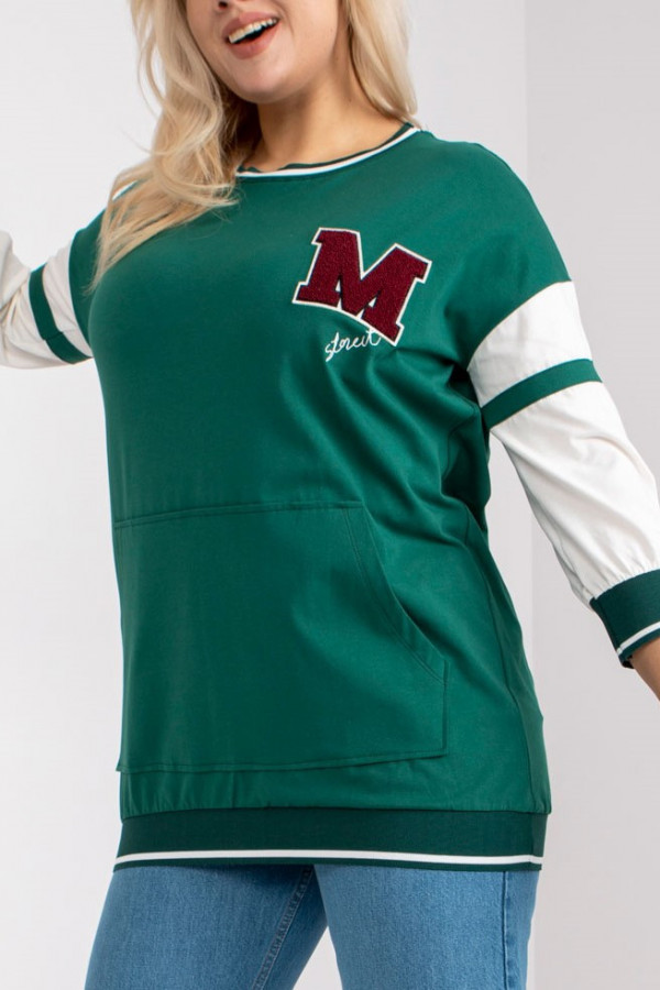Sportowa bluzka damska tunika plus size w kolorze zielonym