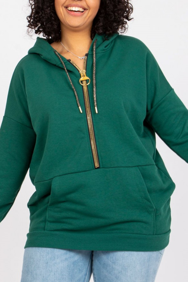 Bluza damska plus size w kolorze zielonej butelki zamek kaptur Dharti