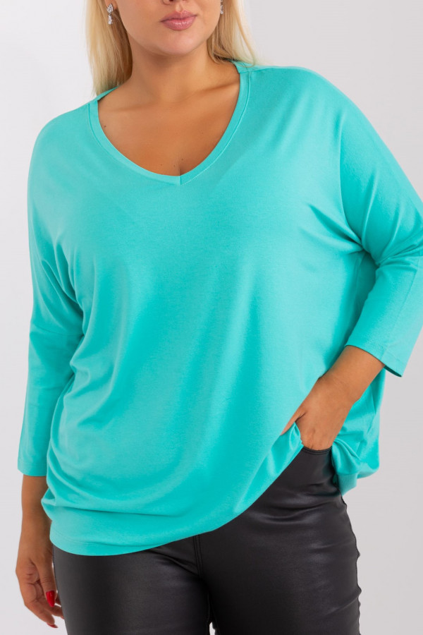 Bluzka damska plus size w kolorze miętowym oversize w serek Alita