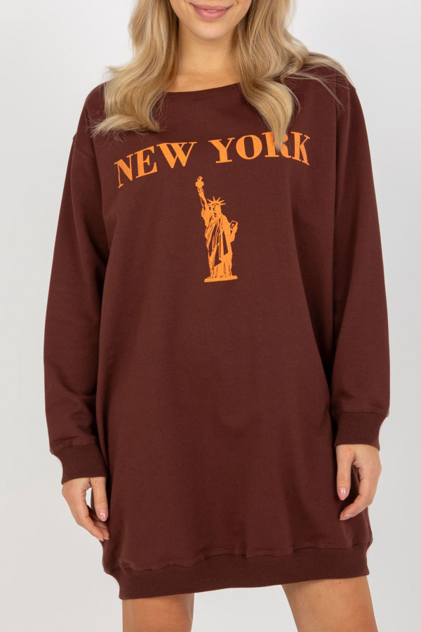 Tunika dresowa bluza w kolorze ciemnego brązu napis New York