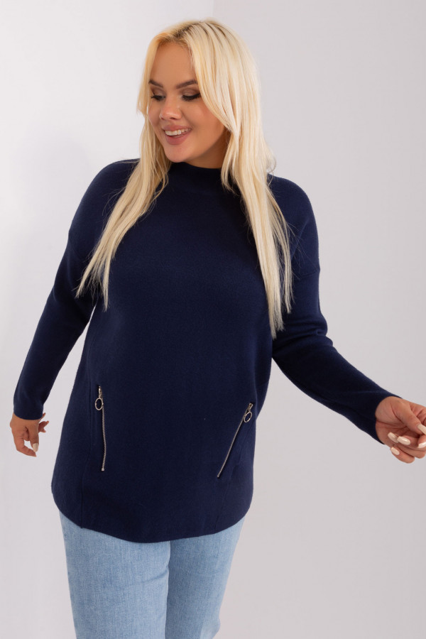 Sweter plus size w kolorze granatowym z półgolfem zamki Hirni 5