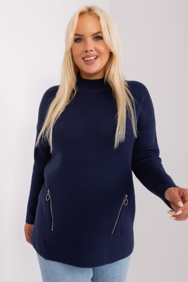 Sweter plus size w kolorze granatowym z półgolfem zamki Hirni 1