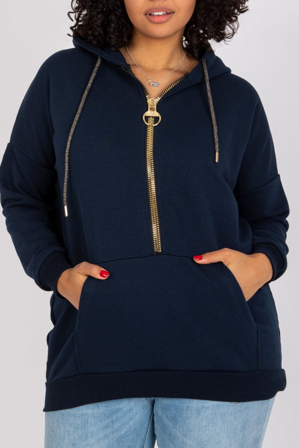 Bluza damska plus size w kolorze granatowym zamek kaptur Dharti