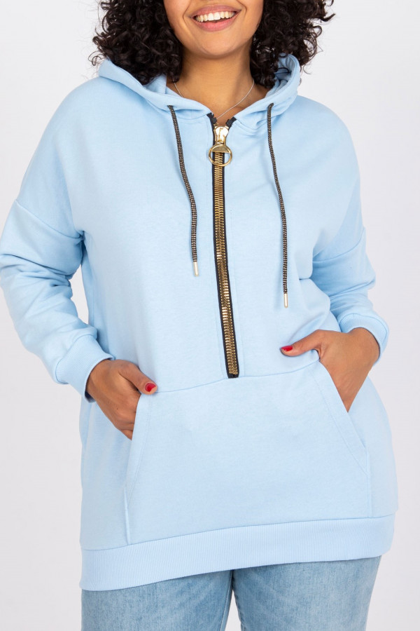 Bluza damska plus size w kolorze błękitnym zamek kaptur Dharti