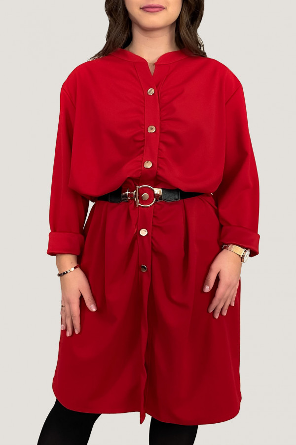 Sukienka plus size w kolorze czerwonym guziki marszczenie Terry 1
