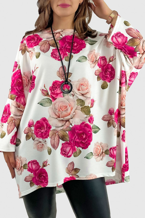 Tunika plus size wzór kwiaty oversize dłuższy tył z naszyjnikiem Victoria