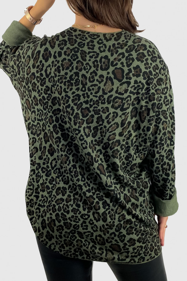 Dzianinowa bluzka oversize sweterek w panterkę w kolorze khaki Ally 4