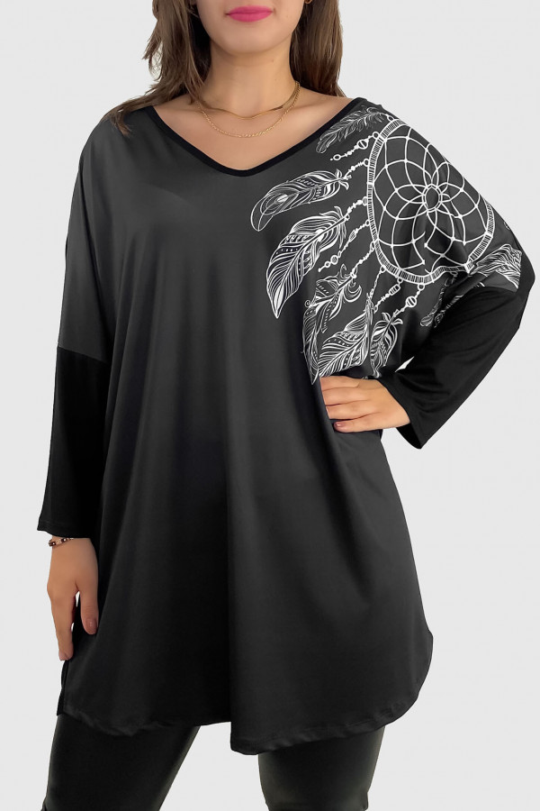 Tunika damska plus size dekolt w serek nietoperz łapacz snów długi rękaw Weenie 1