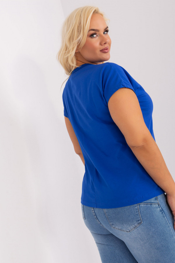 Sportowa bluzka damska plus size w kolorze kobaltowym rozcięcia guziki w serek v-neck Varali 3