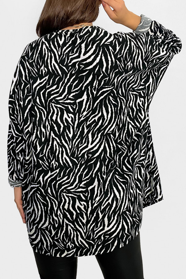 Milutka luźna bluzka tunika plus size długi rękaw dekolt w serek wzór zebra Sheya 2