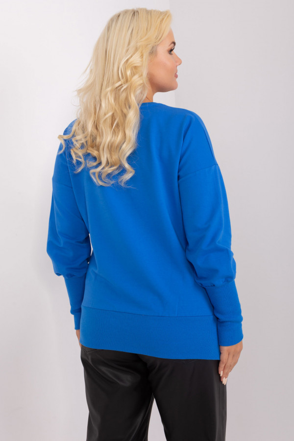 Bluza damska plus size w kolorze niebieskim dłuższy tył rozcięcia rękaw długi ściągacz Rita 3
