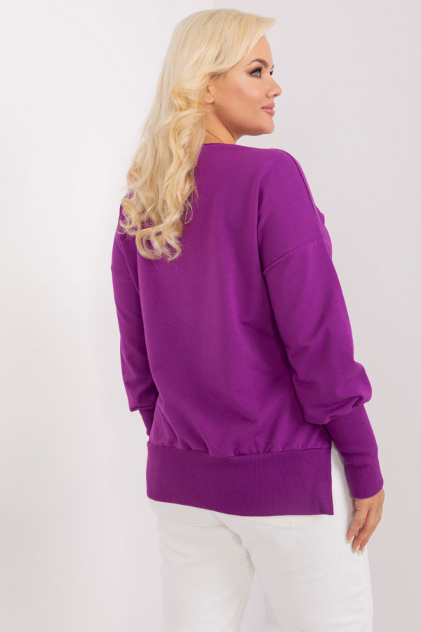 Bluza damska plus size w kolorze fioletowym dłuższy tył rozcięcia rękaw długi ściągacz 3
